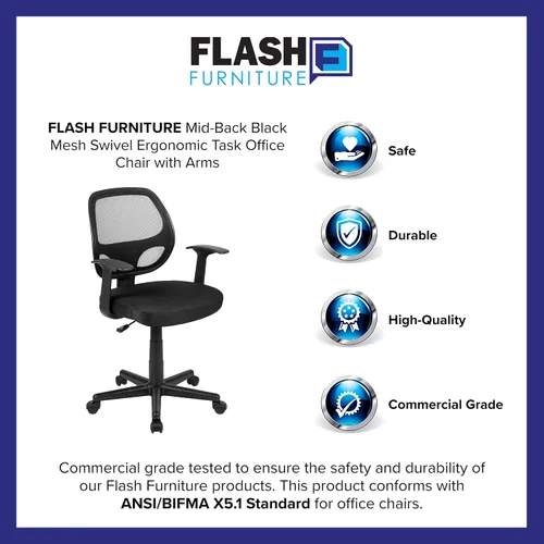Vista 14 de Flash Furniture Flash Fundamentals Silla de oficina ergonómica giratoria de malla negra con brazos