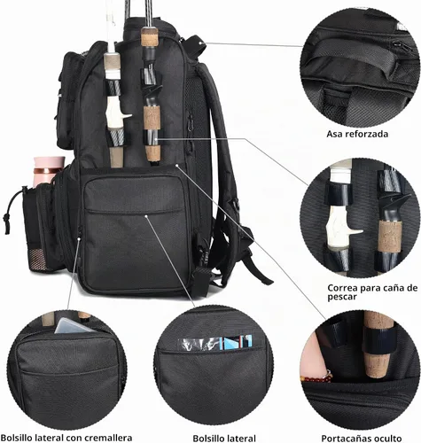 Vista 4 de Fishing Tackle Backpack With Rod Holders, Large 40L Fishing Backpack for Camping, Hiking
