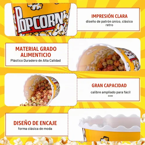 Vista 3 de Roshtia 6 recipientes de plástico para palomitas de maíz, cubos reutilizables, cajas de palomitas de maíz de 75 onzas, cuenco con cuchara