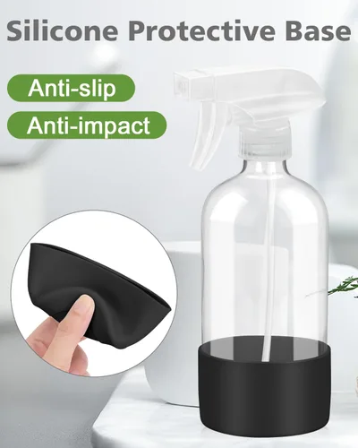 Vista 3 de Rionisor - Botellas de cristal con rociador con protección de manga de silicona, contenedores recargables vacíos de 16 oz, Negro, 1 paquete