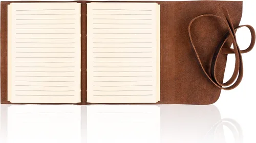 Vista 4 de Diario de cuero con papel para cuaderno rayado - MOONSTER® Diarios encuadernados en cuero para escribir para mujeres y hombres, 18x13cm Cuadernos