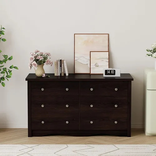 Vista 7 de Shahoo Cómoda para dormitorio con 6 cajones, cómoda de madera de 47.2 Marrón