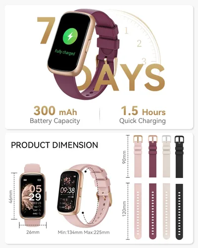 Vista 8 de Rastreador de Fitness, Relojes Inteligentes para Mujeres con Monitor de Frecuencia Cardíaca 24/7, Rastreador de Sueño, Entrenamiento de Respiración