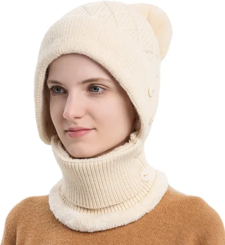 Vista 2 de Pasamontañas para mujer, visera de una sola pieza, gorro de cráneo, bufanda de cuello, bufanda de esquí, nieve, invierno, gorro de forro polar
