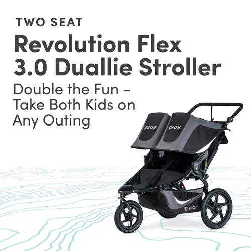 Vista 2 de BOB Gear Revolution Flex 3.0 Duallie - Cochecito para correr, cochecito doble, color negro grafito Versatile Double Jogger Stroller; All Terrain