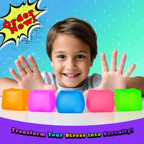 Vista 7 de Cubo Sensorial de Estrés – Juguete Blandito de Gel de Alta Densidad con Textura Mate para Niños y Adultos, Juguete Antiestrés para Alivio