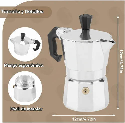 Vista 4 de Agatige - Cafetera Moka de 1 taza de 1 taza, cafetera de aluminio para estufa, cafetera de café percolador para el hogar, camping, oficina, café