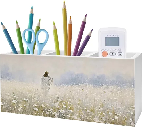 Vista 15 de Soporte Inspirador Floral para Bolígrafos y Lápices con Versículos Bíblicos, Decoración Cristiana para Oficina en Casa, Organizador de Bolígrafos