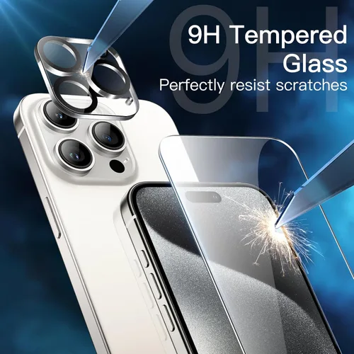 Vista 5 de JETech Funda 5 en 1 para iPhone 15 Pro Max de 6.7 pulgadas con 2 protectores de pantalla de vidrio templado y protector de lente de cámara, no se