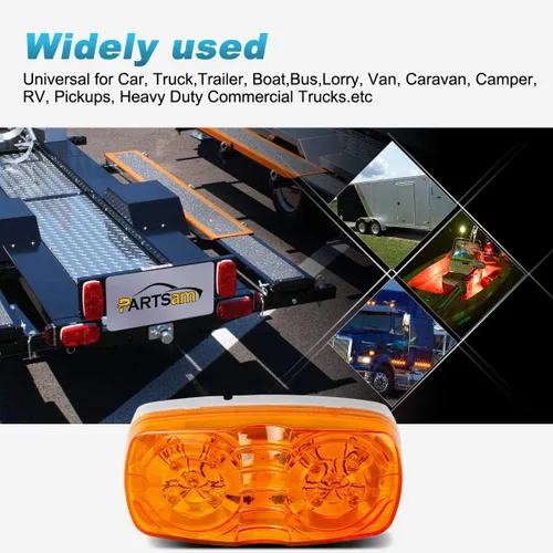 Vista 15 de Partsam 10x luz de marcador LED de doble burbuja ojo de tigre, [aprobada por DOT] 2x4 rectangular ámbar 10 LED para remolque, RV, camioneta, luces