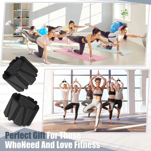 Vista 6 de Vinsot Pilates - Pesas de muñeca y tobillo para mujer, juego de 4 (2 libras cada una), pulseras con peso ajustables para piernas, para caminar Negro