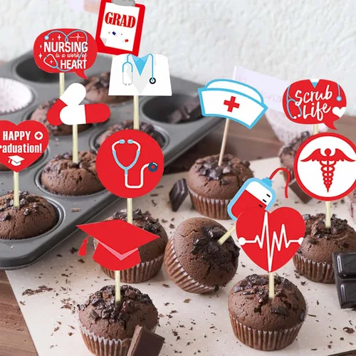 Vista 4 de Paquete de 24 adornos para cupcakes de enfermería, graduaciones de enfermeras para enfermeras, graduación 2024, temática médica, graduación