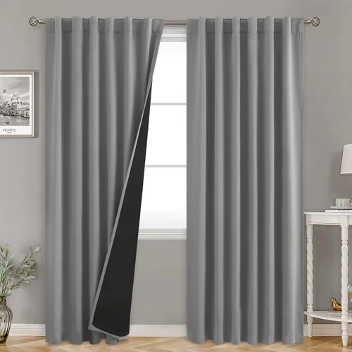Vista 70 de BGment Cortinas 100% opacas beige de 63 pulgadas de largo con forro aislante térmico, bolsillo para varilla y lengüeta trasera de doble capa