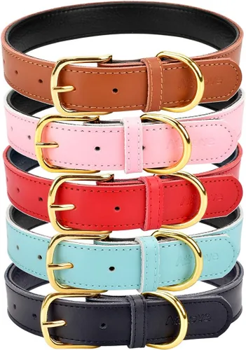 Vista 4 de Collares de cuero para mascotas, acolchados, para gatos, cachorros, perros pequeños y medianos, Negro