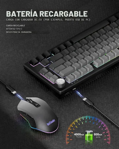 Vista 7 de RedThunder K75 Combo de teclado y mouse inalámbricos, teclado de membrana grabado lateral del 75%, mouse óptico para juegos con 4800 DPI, 3 modos
