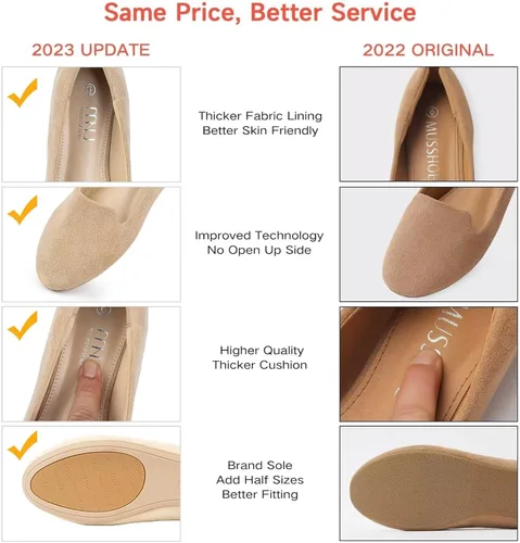 Vista 5 de MUSSHOE Zapatos planos para mujer, cómodos zapatos planos de espuma viscoelástica con punta redonda