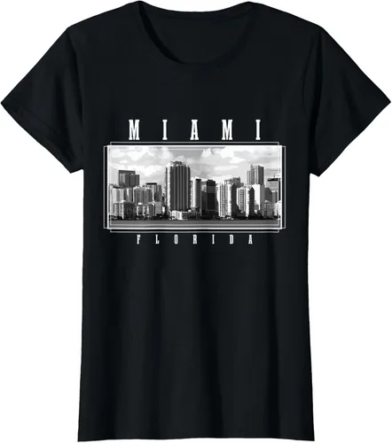 Vista 37 de Miami Skyline Florida Pride Vintage Miami Camiseta, Negro