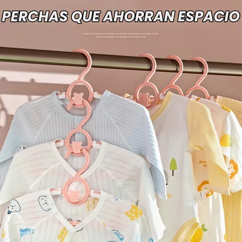 Vista 5 de Perchas de bebé para armario de guardería, paquete de 40 perchas de plástico para niños, ahorro de espacio, antideslizantes, extensibles, para niños