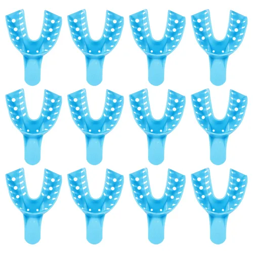 Vista 16 de JMU Bandeja de impresión dental,Bolsa de 12 bandejas desechables perforadas,1 superior grande Bandejas de impresión desechables perforadas