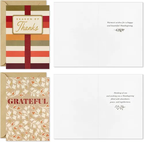 Vista 5 de Hallmark Surtido de tarjetas de Acción de Gracias a granel (72 tarjetas con sobres) rayas, hojas, cuadros