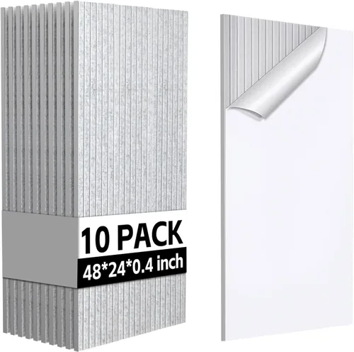 Vista 10 de Paquete de 10 paneles acústicos grandes de 48 x 24 x 0.38 pulgadas, paneles de pared autoadhesivos para amortiguar el sonido, paneles de pared Negro