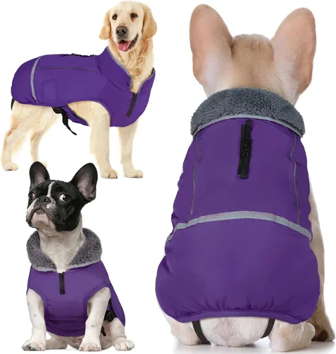 Vista 16 de QBLEEV Abrigo cálido para perro, chaqueta de invierno reflectante, impermeable, resistente al viento, ropa de cuello alto para perro para clima