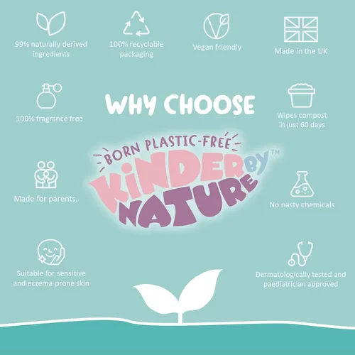 Vista 3 de Kinder by Nature Toallitas para bebés a base de plantas, 100% biodegradables y compostables, 672 unidades (12 paquetes de 56), 99% ingredientes a