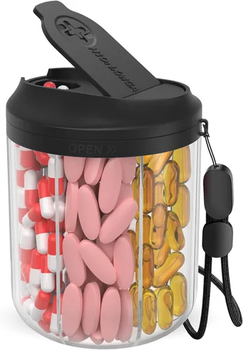 Vista 9 de Hionxmga Dispensador de pastillas con 7 compartimentos grandes, organizador de botellas de píldoras de 4.4 pulgadas de alto x 3.6 pulgadas