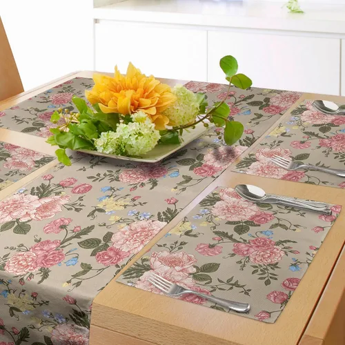 Vista 35 de Lunarable Camino de mesa tropical y manteles individuales, acuarela tucán loro flamenco piñas y flores silvestres sobre rombo, juego para decoración