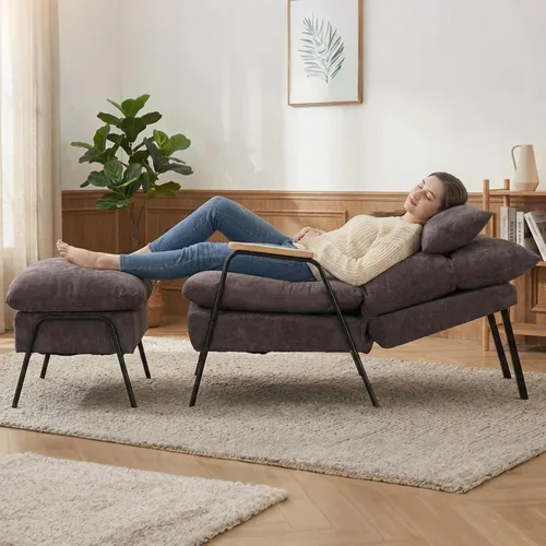 Vista 10 de MCombo Silla reclinable Accent con otomana, sillón de tela moderno, sofá cama tapizado para sala de estar y dormitorio, espacio pequeño 4055