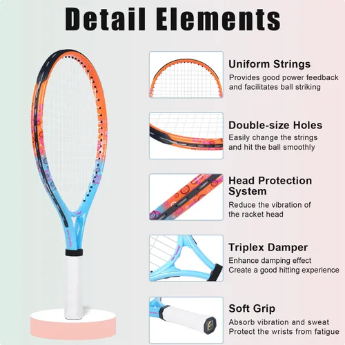 Vista 2 de bo'weiqi Raqueta de tenis para niños de 17"-25" para edades de 2-12 años, raqueta de tenis juvenil ligera para niñas y niños, deportes al aire