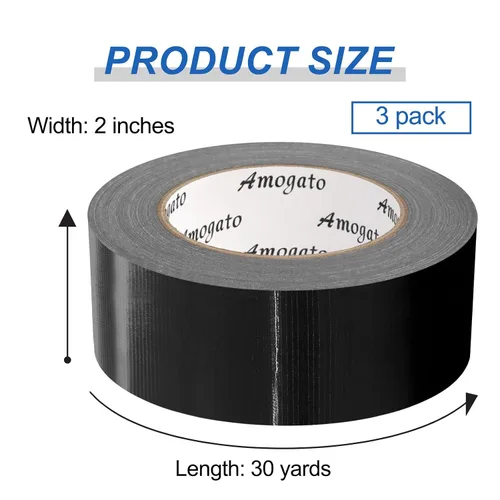 Vista 2 de Cinta adhesiva impermeable resistente para uso industrial y exterior, 3 rollos de 1.88 x 30 yardas, resistente al desgarro, cinta adhesiva negra
