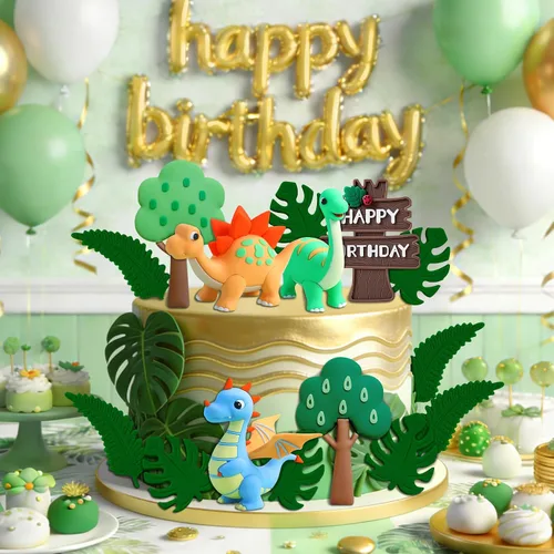 Vista 5 de 12 piezas de decoración de pastel de cumpleaños de dinosaurio, decoración de pastel de dinosaurio, suministros de fiesta de cumpleaños, recuerdos