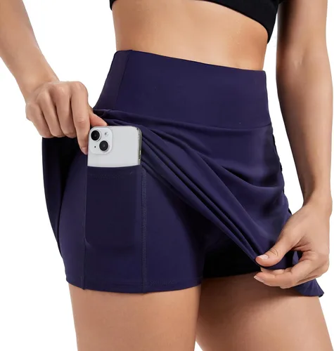 Vista 7 de Blaosn Faldas atléticas para mujer, gimnasio, yoga, entrenamiento, golf, tenis, falda pantalón de cintura alta con bolsillos, ropa bonita de verano