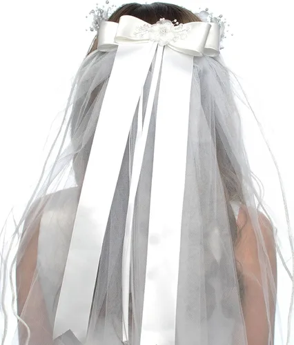 Vista 3 de Velo floral blanco de la corona de la primera comunión para niñas, Blanco