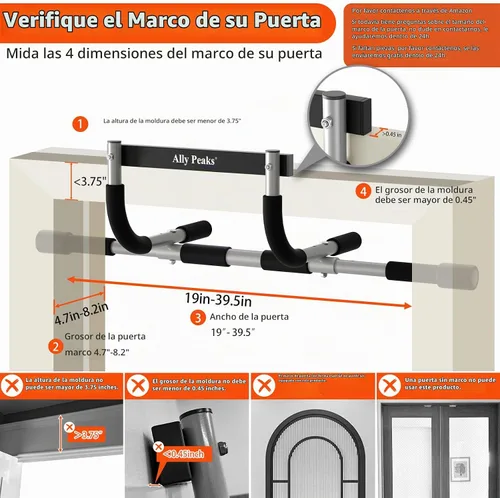Vista 5 de Ally Peaks Barra de dominadas para puerta, barra de dominadas ajustable de múltiples niveles de ancho que combina con precisión con marcos de puerta