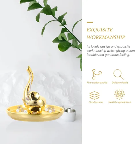 Vista 5 de OUNONA Plato de cerámica para joyas, bandeja para anillos, pulseras, aretes, plato de elefante dorado, adorno de escritorio para decoración