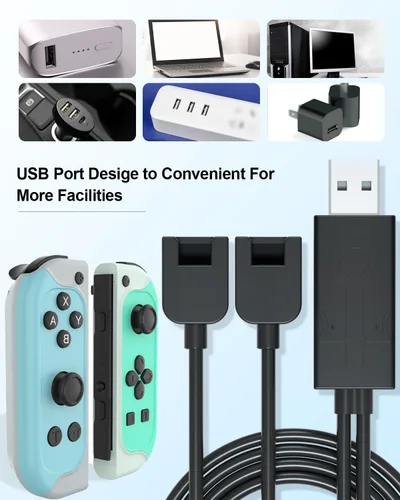 Vista 7 de SYACHI Joycon Charger Cable for Switch, Portable Joycon USB Charger Cable Short for Nintendo Switch Controller Charger with LED Indicator Replaces