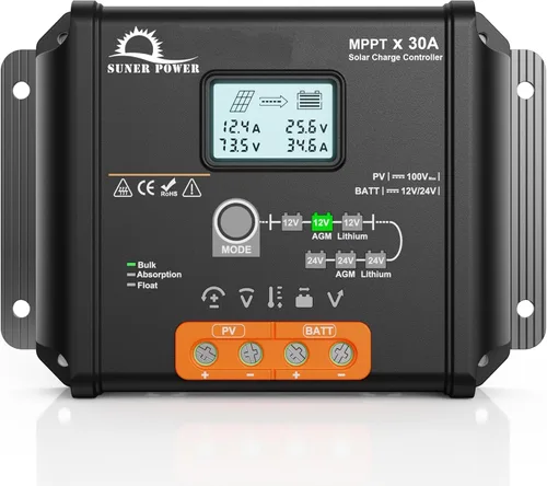 Vista 8 de SUNER POWER Controlador de Carga Solar MPPT de 10 Amperios 12V, Pantalla LCD + Estado de Carga, Regulador de Panel Solar 10A con Sensor