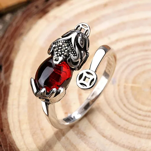 Vista 8 de Roexboz Anillo de plata Pixiu Budista Feng Shui Anillos para hombres y mujeres, apertura ajustable, anillo de riqueza de la suerte, regalo