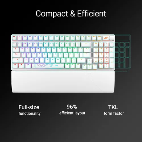 Vista 2 de ASUS ROG Strix Scope II 96 Teclado mecánico inalámbrico para juegos, 96% de tamaño completo, conectividad trimodo, interruptores ROG NX Storm