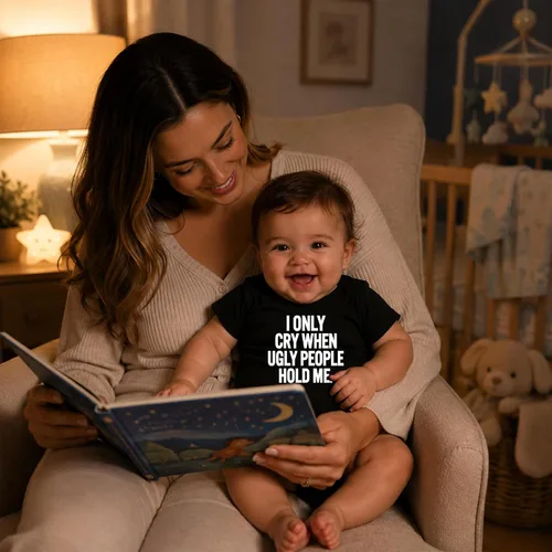 Vista 3 de AW Fashions - Pañalero "I Only Cry When Ugly People Hold Me" gracioso y lindo para bebé niña o niño Negro