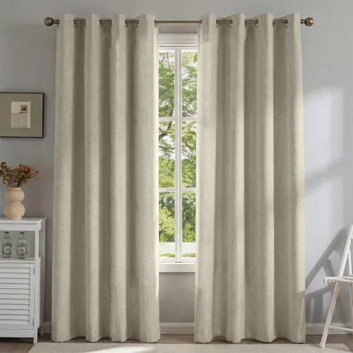Vista 12 de Cortinas de lino libres de PFAS en negro de 63 pulgadas de largo, juego de 2 paneles, 100% cortinas opacas largas para dormitorio, sala de estar