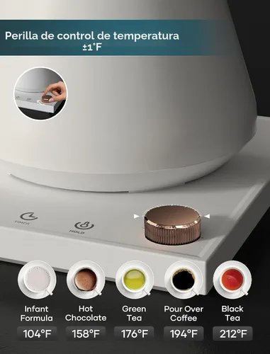 Vista 3 de INTASTING - Hervidor eléctrico de cuello de cisne, control de temperatura preciso ±1℉, interior de acero inoxidable, calentamiento rápido para café
