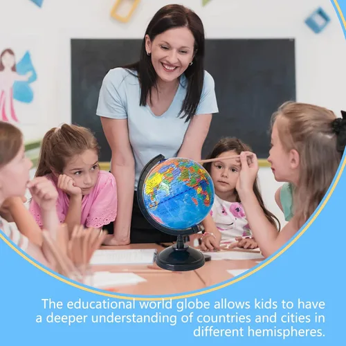 Vista 7 de Globo mundial geográfico de 6 pulgadas para niños, globo educativo con soporte, decoración decorativa giratoria de mapa del mundo, globo político