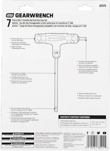 Vista 5 de GEARWRENCH Juego de llaves hexagonales de extremo de bola SAE con mango en T de 7 piezas - 83515