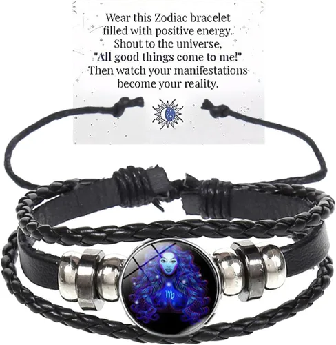 Vista 11 de Pulsera de Espíritu de Signos del Zodiaco Multicapa 12 Constelaciones Pulsera para Mujeres Hombres Pulseras de Cuero del Zodiaco Tejidas a Mano
