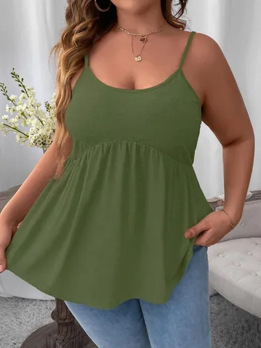 Vista 4 de WDIRARA Camisola peplum con tirantes delgados y dobladillo con volantes para mujer