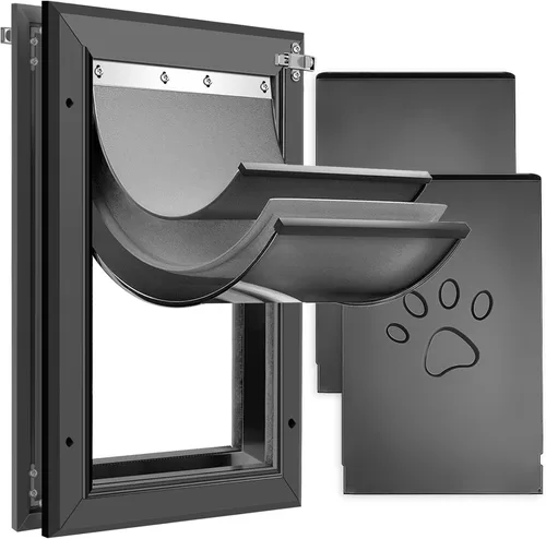 Vista 8 de [Petoasis] Puerta para perros de servicio pesado de 3 solapas, marco de aleación de aluminio a prueba de óxido, puerta para perros de clima extremo