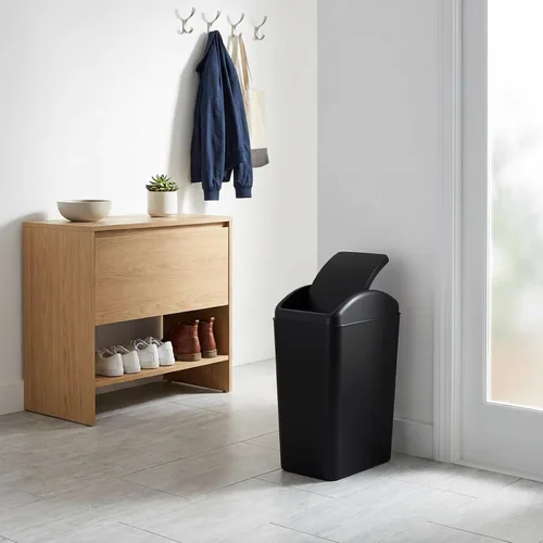 Vista 4 de Cubo de basura pequeño de plástico de 4.2 galones con tapa giratoria, bote de basura para cocina, color negro Small Garbage Bin Removable